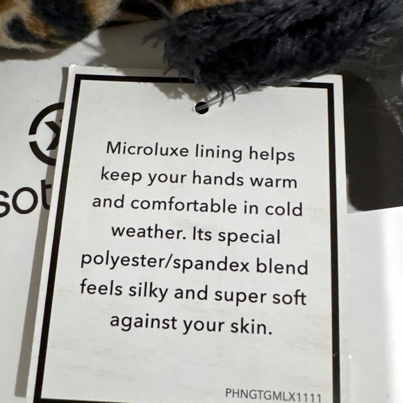 Women's Isotoner Leopard Print Microluxe Lining Gloves One Size Brown Black - Picture 7 of 7